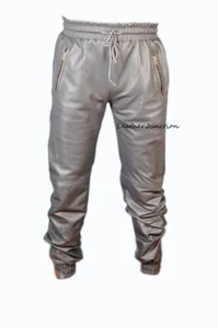 NEW Men's Gray Lambskin Sweat Pant 100% Real Leather Causal Wear Sweatpants - Picture 1 of 8
