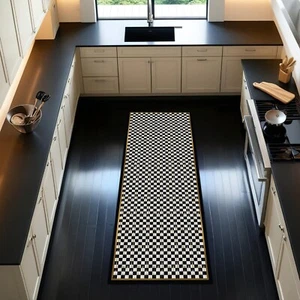 Checkered Runner Rug Retro Style Boho Kitchen Carpet Nonslip Washable Floor Mat - Picture 1 of 3