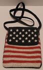 American Flag Crossbody Handbag Women Small Crochet Red White Blue Purse Bag