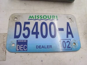 MISSOURI MOTORCYCLE DEALER LICENSE PLATE, D5400-A (Widman's St. Louis), 2002!# - Picture 1 of 9