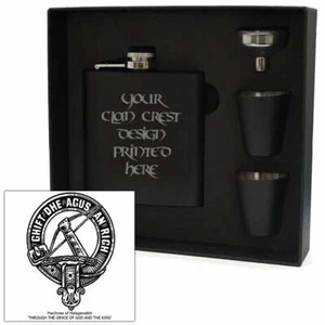 Juego de caja de frasco de cadera Art Pewter MacInnes Clan Crest negro 6 oz HF6 B S-C61 escocés - Imagen 1 de 3