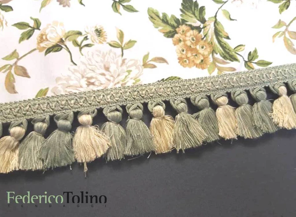 Frangia fioccata beige/verde manifattura SAN LEUCIO per tappezzerie prezzo al mt - Image 1 of 1