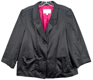 Old Navy Blazer Womens XL Black 2 Button 3/4 Sleeve Notched Satin Career Office - Picture 1 of 10