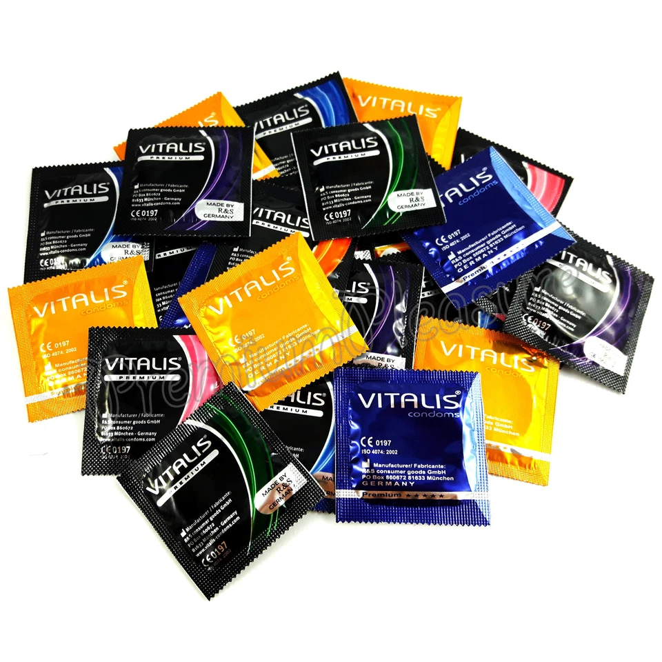 Condones Vitalis MIXPACK* Retraso Calentamiento Súper Delgados Plátano Vainilla 12 24 50 100 un. Foto 1 de 1