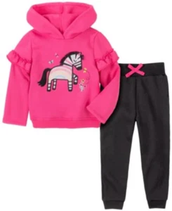 Kids Headquarters Toddler Girl 2-Piece Zebra Hooded Fleece Top with Fleece Pant - Picture 1 of 2
