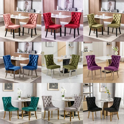 Set of 2 Velvet Dining Chair High Back Chair Kitchen Dining Chair with Wood Legs - Image 1 of 4