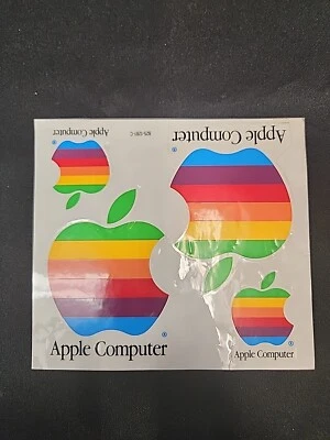 VTG Apple Computer Stickers Rainbow Logo Decal Sheet NEW (4) Stickers - Image 1 of 2