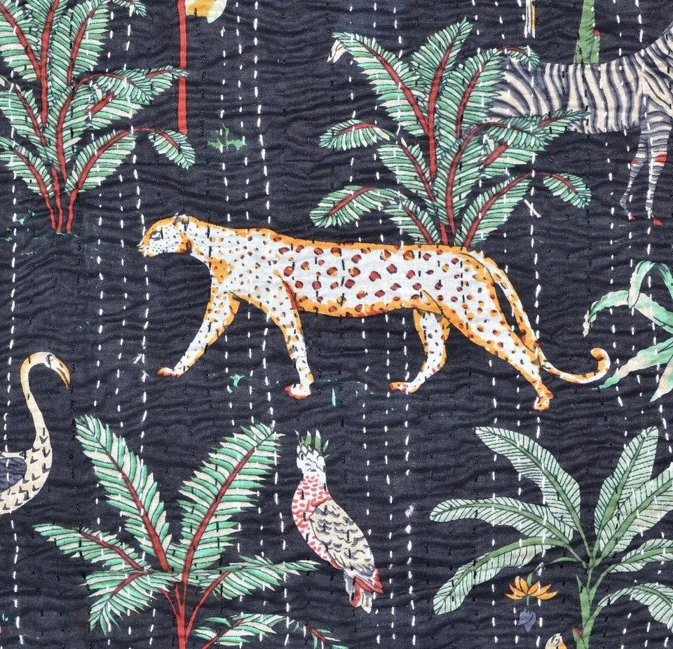 Sábana bajera hecha a mano india Queen funda de cama de algodón animal Gudari Foto 1 de 4