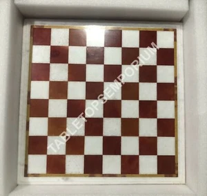 18" White Marble Chess Coffee Table Top Handmade Inlay Furniture Decor Art E1451 - Picture 1 of 4