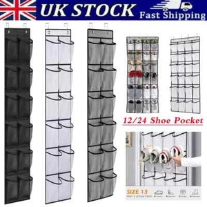 12/24 Pocket Shoe Holder Organiser Over The Door Hanging Shelf Rack Storage Hook - Picture 1 of 26