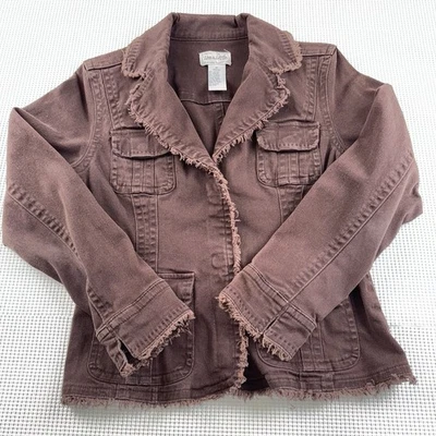 Live a Little Women’s Jacket Size Medium Frayed Edges, Brown Snap Up, Pockets - Image 1 of 4