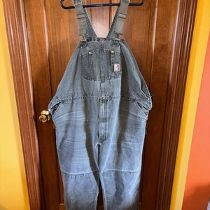 Carhartt R06 MOS Green Bib Overalls Mens 50x30  Duck Canvas Workwear Farm - Picture 1 of 5