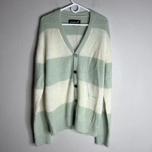 Noon Goons Men’s Cardigan XL Los Angeles Green & White Mohair 5 Button Wool EUC - Picture 1 of 9