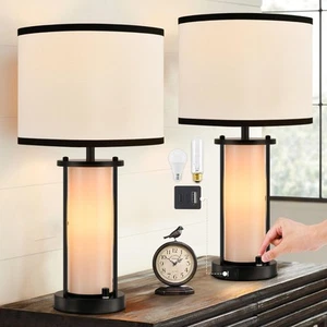 Lamps for Bedrooms Set of 2, 20" Farmhouse Bedside Lamps with AC Outlet and 2... - Picture 1 of 7