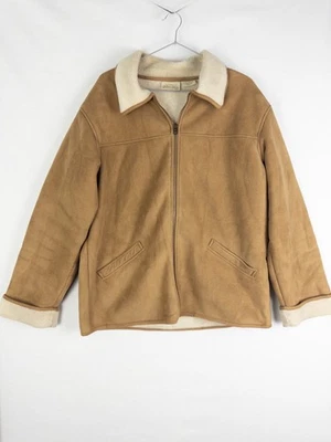 VTG St Johns Bay Sherpa Suede Jacket Mens L Brown Full Zip  Aviator Bomber - Image 1 of 4