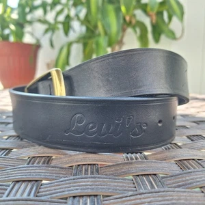 LEVI'S Belt Mens Large (30-34) Black Top Grain Cowhide Leather Embossed Logo VTG - Picture 1 of 13
