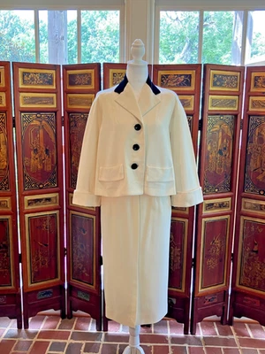 vintage 1960s ladies designer skirt suit linen blend Tabak of California elegant - Image 1 of 4