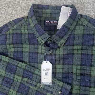 Camisa de franela portuguesa Roundtree & Yorke para hombre verde azul marino a cuadros 3XB NUEVA $70 Foto 1 de 4