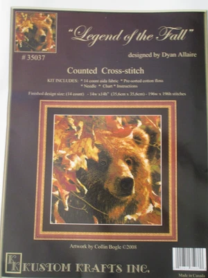 Kit de punto de cruz contado Kustom Krafts Legend of the Fall Bear 14" x 14" Foto 1 de 4