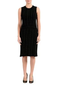 Versace Women's Black Knitted Studded Sleeveless Sheath Dress US 8 IT 44 - Picture 1 of 5