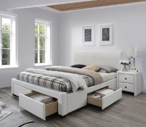 Cama doble somier tumbona 160x200 Blanco+Cabecero escandinavo 4 cajones - Imagen 1 de 2