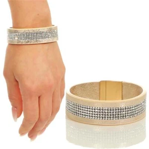 Glamour Damen Kunstleder Party-Armband mit Strass Gold Einheitsgröße #AC936 - Picture 1 of 2