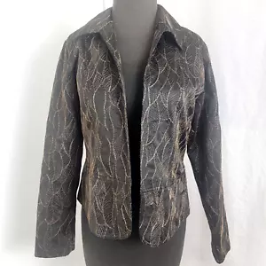 Chico's lightweight Women's jacket blazer Black w Metallic Gold Thread Size 0 XS - Picture 1 of 7