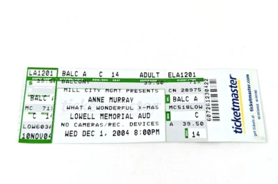 2004 Anne Murray Ticket Lowell Memorial Auditorium, Lowell, MA Dec 1 X-Mas #1A - Image 1 of 4