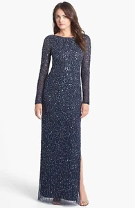 Maxi Vestido Anthropologie AIDAN MATTOX Azul Marino Plata Transparente Lentellera Cuentas 6 S M - Imagen 1 de 11