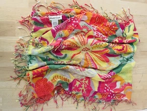 Coldwater Creek Long Scarf Wrap Sarong Tropical Floral Fringe 18x72 - Picture 1 of 2