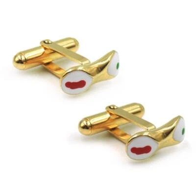 Gemelli Da Polso Cannolo Siciliano in Argento 925 Placcato Oro Smaltato a Mano - Immagine 1 di 4