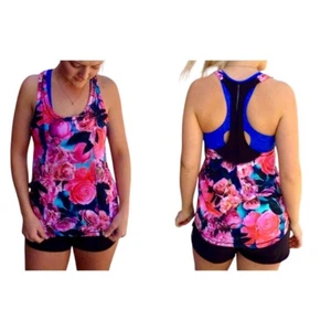 Lululemon Coastal Tank, Secret Garden, Black/Pink, UPF50+, Size 2, Loose Fit - Picture 1 of 8