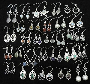 Mix Verschiedene Edelsteine 925 Silber Grob Hippie Ohrringe Großhandel Menge - Bild 1 von 9