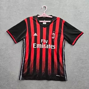 AC Milan Men Jersey L Black Adidas Striped Climacool Home 2016/2017 - Picture 1 of 8