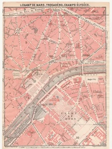 PARIS Trocadero 1924 Antique map plan FRANCE CHAMPS ELYSEES DE MARS Eiffel Tower - Picture 1 of 8