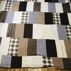 Pottery Barn Kids Patchwork Patches FULL/DOUBLE Quilt Plaid Brown 86”x86” - Picture 1 of 14