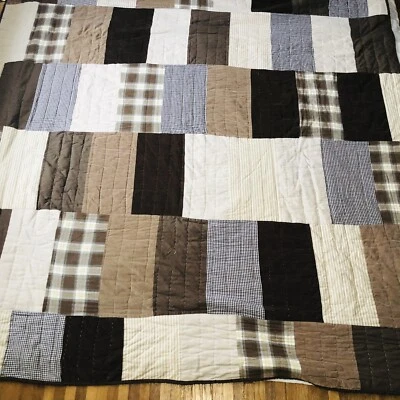 Pottery Barn Kids Patchwork Patches FULL/DOUBLE Quilt Plaid Brown 86”x86” - Image 1 of 4