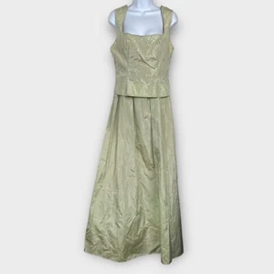 VTG 90s ZUM ZUM Light Sage Green Formal Gown Dress Sequin Embroidery Fairy Core - Picture 1 of 7