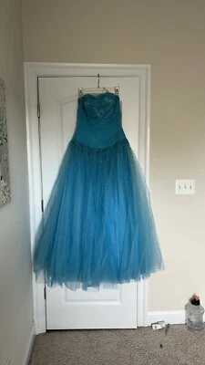 Blue Lace And Sequin Formal Dress With Tulle Skirt  - Image 1 of 4