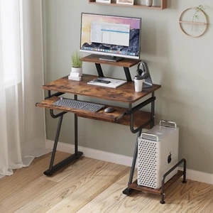 Gaming/Computer Desk, Home Office Small Desk with Monitor Stand, Rustic Writing - Picture 1 of 12