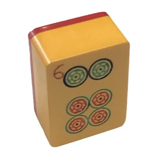 Vintage Chinese Bakelite 6 Circle MahJong Tile with Brick Red Wafer Back Crafts - Picture 1 of 8