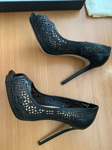 Badgley Mischka NWB wedge open toe black heels shoes US 7.5 - Picture 1 of 12