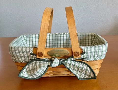 2001 Homestead Longaberger Basket w/ Handles & Fabric Liner 9.5" x 6.5" Cover