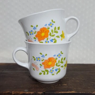 Juego de 2 tazas planas florales flores silvestres vintage CORNING CORELLE Foto 1 de 4
