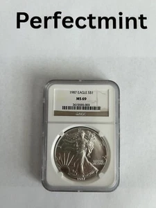 1987 (S) SILVER EAGLE NGC MS69  BRAND NEW UNCIRCULATED,+PROTECTIVE GRADED HOLDER - Picture 1 of 5