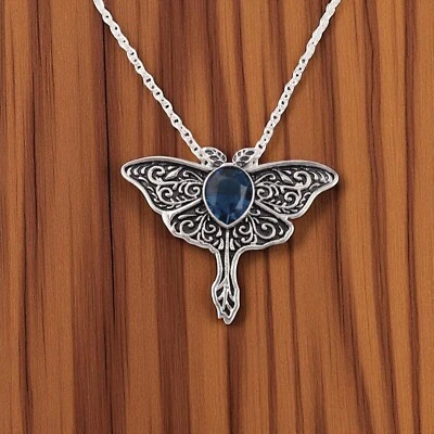 London Blue Topaz Gemstone 925 Silver Jewelry Butterfly Design Pendant 1.2" Gift - Image 1 of 4