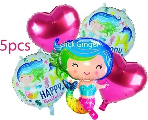 Mermaid Helium Balloons 5pcs Set Pink Heart Balloon Under the Sea Decoration - Picture 1 of 5
