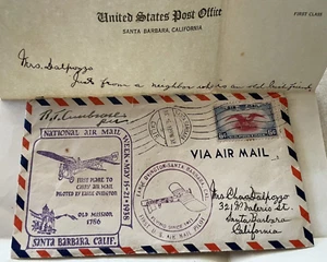 Carta de Correo Aéreo Primer Avión de Colección Semana Nacional de Correo Aéreo 1938 Santa Bárbara CA - Imagen 1 de 5