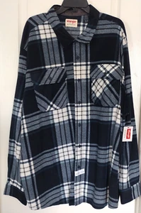 NWT Men's WRANGLER AUTHENTICS Flannel Plaid Shirt Size 3XL Pockets w/button Blue - Picture 1 of 17