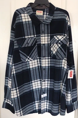 NWT Men's WRANGLER AUTHENTICS Flannel Plaid Shirt Size 3XL Pockets w/button Blue - Image 1 of 4